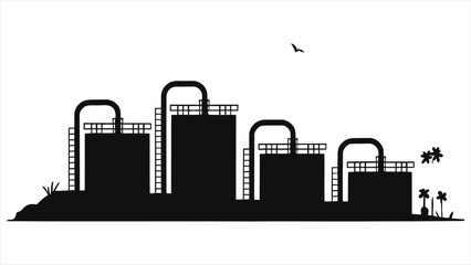 Obraz premium ( Water Treatment Plants)Vector Silhouetted Industrial Plant with Tropical Setting