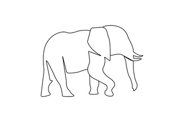 Elephant one line drawing of minimalist vector icon with black and white background
