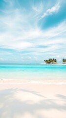 Fototapeta premium Serene tropical beach scene with palm trees and turquoise water, wallpaper