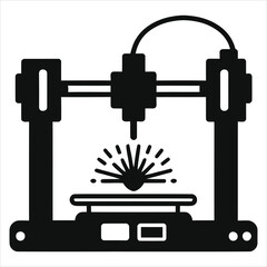 Vector Silhouette Illustration of a 3D Printer in Action/A simple, clean vector graphic of a 3D printer in operation.