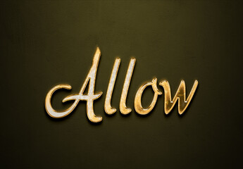 Old gold text effect of word Allow with 3D glossy style Mockup.