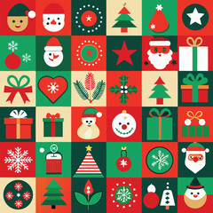 Minimalist Christmas Icons Grid of Thirty Two Holiday Symbols and Elements