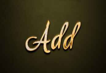 Old gold text effect of word Add with 3D glossy style Mockup.