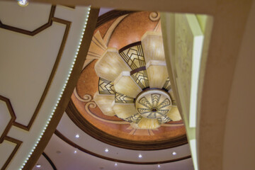 Opulent Art Deco interior architecture inside lobby, atrium or foyer on modern ocean liner style...