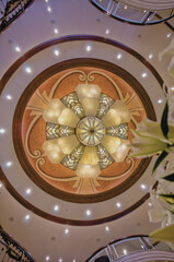 Opulent Art Deco interior architecture inside lobby, atrium or foyer on modern ocean liner style...