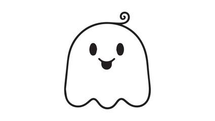 A simple, cute, and cartoonish ghost drawn in a minimalist style. 