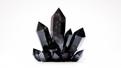 Rendering of realistic black quartz crystals - 3D illustration