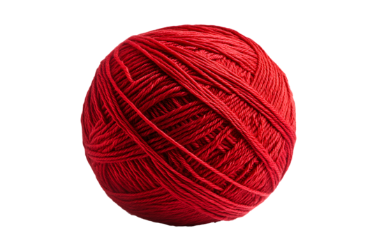 New red yarn thread ball isolated on transparent background