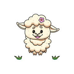 Cute Lamb with Flower. Vector Illustration