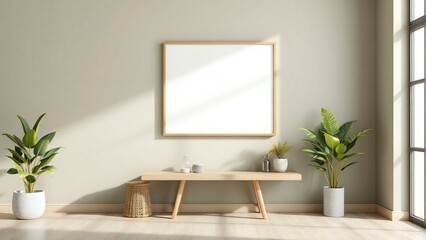 Minimalist interior design mockup with blank frame
