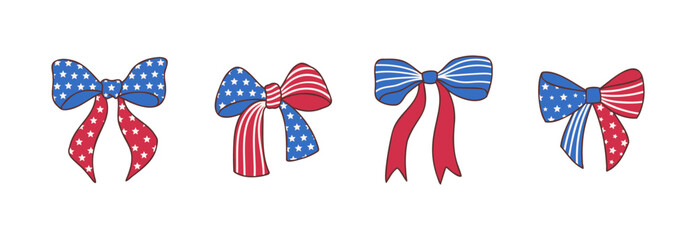 Patriotic Bow and Ribbon Vector Illustration in Red, White, and Blue for 4th of July Celebration, Festive Design with Stars and Stripes Perfect for Independence Day and National Holiday Decor © mothtsu