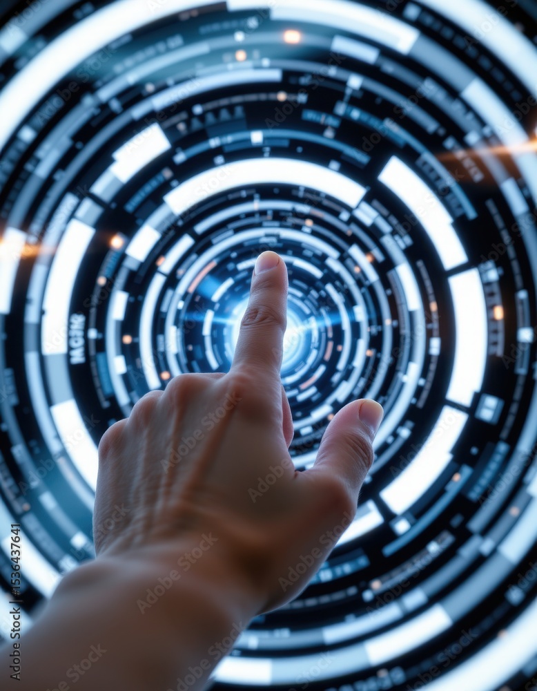 Poster exploring digital realms interactive technology interface futuristic environment high-tech perspecti
