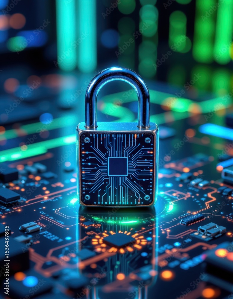 Poster digital security measures cyber environment image high-tech background close-up view data protection