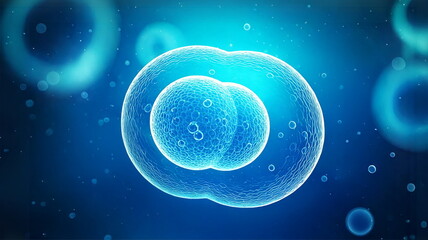 3D Illustration of Microscopic View of Stem Cell Self-Replicating and Proliferating within Body. Cell Division. Medical Illustration. 