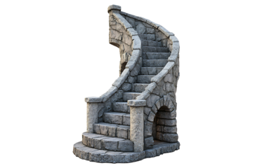 High stone trapeze tower on a pedestal of step isolated on transparent background