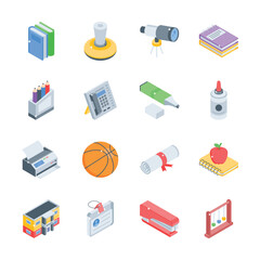 Download this latest bundle of school items isometric style icons
