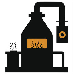 (Heat Treatment Furnace)Silhouette Illustration of a Distillation Apparatus/This is a stylized, black and orange silhouette of a distillation apparatus.