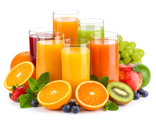 Fresh Mixed Fruit Juices in Glasses with Citrus and Berries