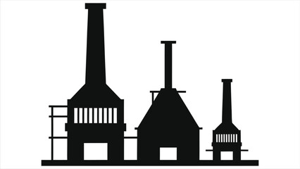 (Heat Treatment Furnace)Industrial Plant Vector Silhouette Against Light Background/A simple, black silhouette of an industrial plant complex, likely a factory or manufacturing facility