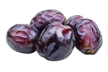 Obraz premium A cluster of succulent dates a Ramadan delight poised for a sweet nutritious treat on a stark black isolated on transparent background. Generative Ai.