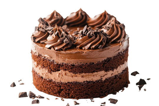 Indulgent triple layer chocolate cake with decadent frosting and shavings Sweet satisfaction on isolated on transparent background. Generative Ai.