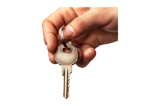 Hand giving house keys isolated on transparent background