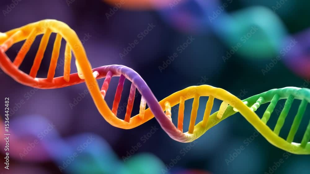 Poster colorful representation of a dna double helix structure with a blurred background