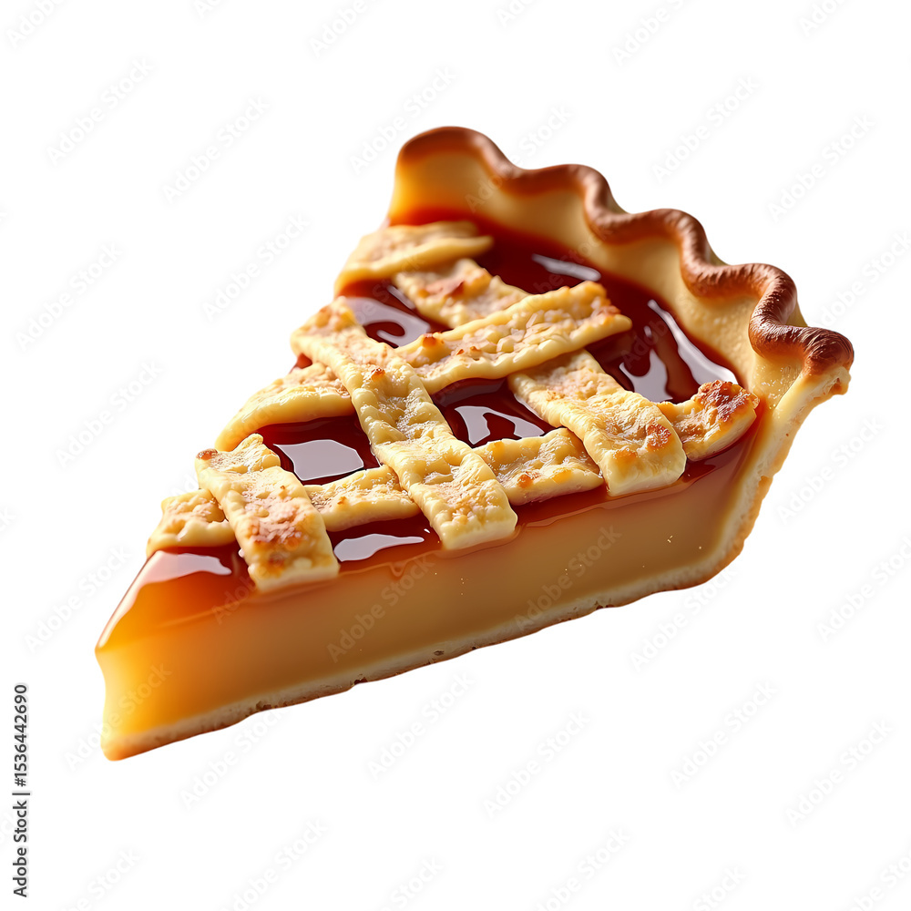 Poster a slice of caramel pie with lattice crust isolated on transparent background