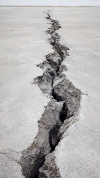 Cracked dry earth with deep fissure in barren land , vertical video