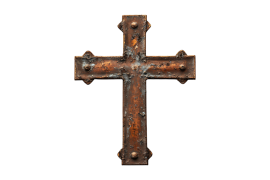 Old copper christian cross isolated on transparent background - Powered by Adobe