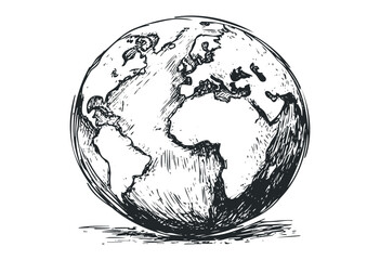 Obraz premium Hand-drawn sketch of the earth with detailed continents. Vector retro hand drawn illustration