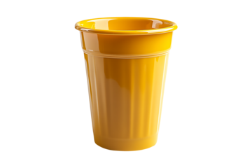 Plastic yellow cup isolated on transparent background