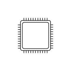 Black Outline CPU Chip Icon Vector – Minimalist Processor Symbol Isolated on White Background