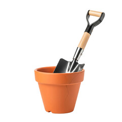 Fototapeta premium Mini shovel in the pot isolated on transparent background