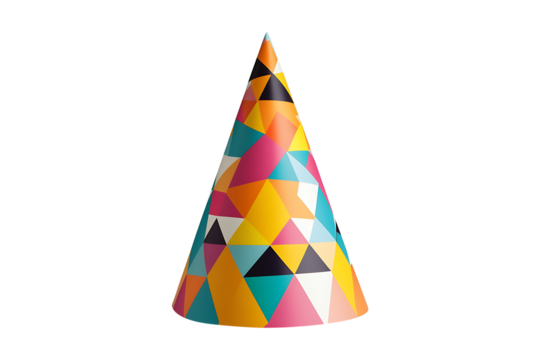 Geometric pattern party hat isolated on transparent background.