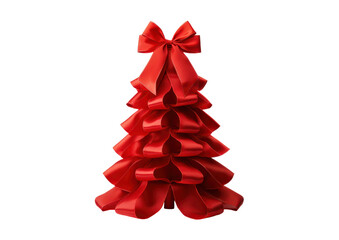 Fototapeta premium red christmas tree made of red ribbon band isolated on white or transparent png