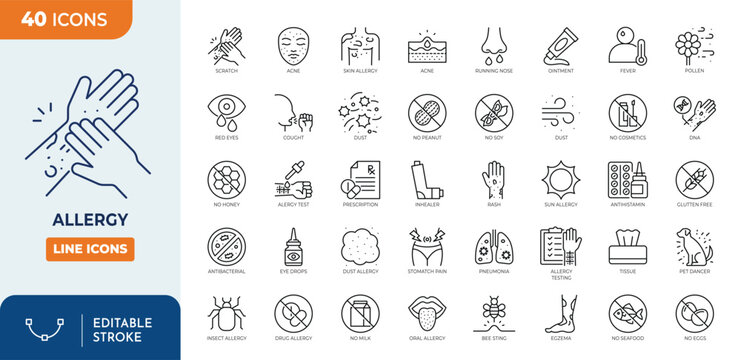 Allergy line editable icon set. Editable stroke. Vector illustration
