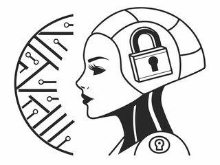 Modern Silhouette Icon Of An Ai Robot Face Or Head With Vector