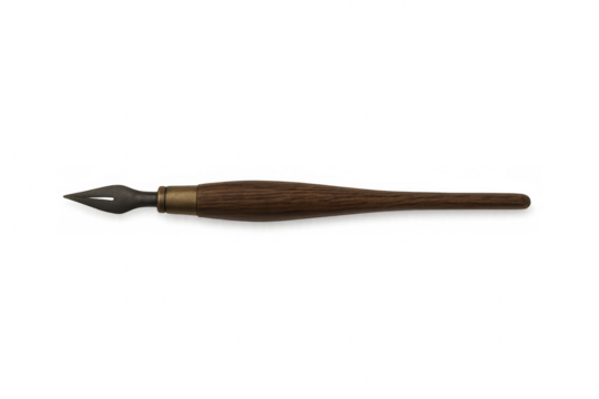 Classic wooden dip pen with metal nib isolated on transparent background, ideal for writing and calligraphy