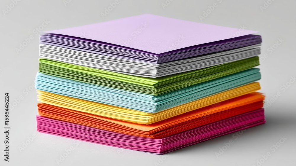 Poster stack of colorful paper is piled on top of each other. the colors are vibrant and varied, creating a
