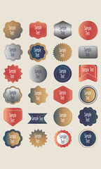 A modern set of vector badges, labels, and ribbons featuring fluid gradients and minimalist designs for promotions.