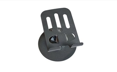 Metal adjustable phone holder. Closeup view of new single metal alloy adjustable phone holder...
