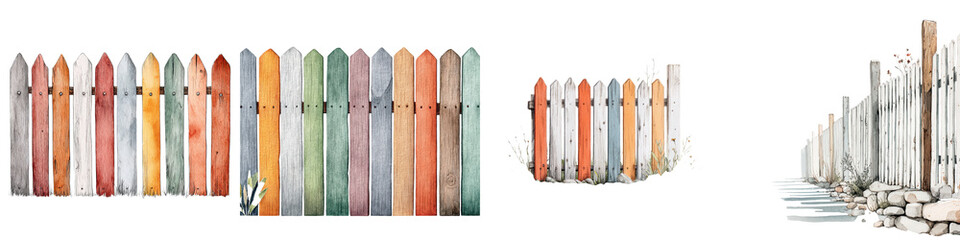 Colorful rustic wooden fence panels in a backyard or garden