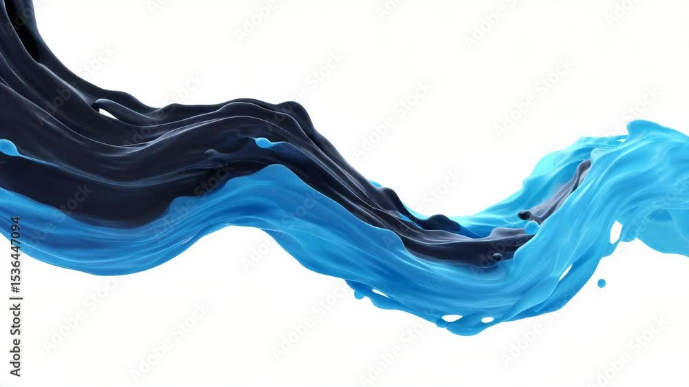 Poster dynamic blue and black paint waves creating fluid abstract composition