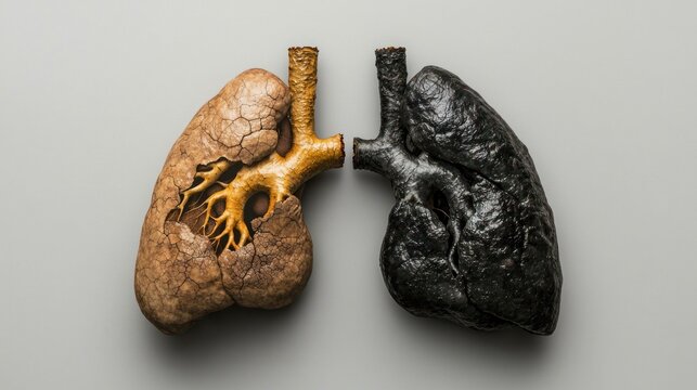 Clean pair of lungs vs. blackened smoker&acirc;&euro;&trade;s lungs, side-by-side health comparison