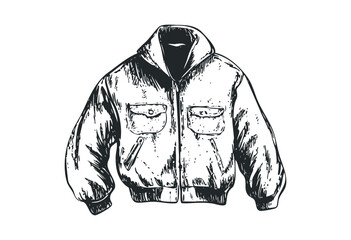 Fototapeta premium Vintage style illustration of a classic bomber jacket. Vector retro hand drawn illustration