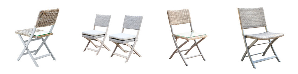 Assortment of Folding Wicker Outdoor Patio Chairs