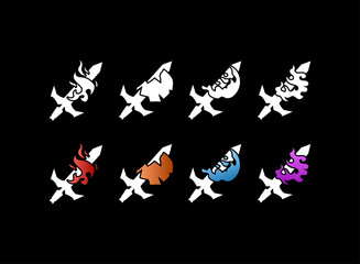 Fantasy RPG Game Logo Icon Set, sword with fire, spirit, water, earth element