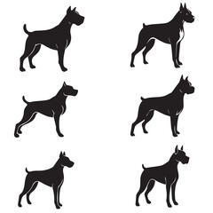 Boxer dog face and full body silhouettes Vector
