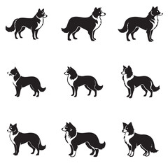 Border Collie Dog Silhouette Graphic Art Set Bundle Collection Vector